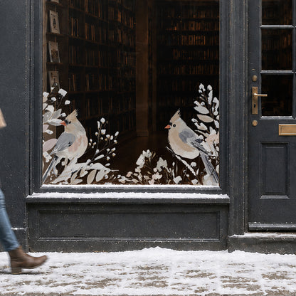 2x Winter Bird Corner Window Decoration - Reusable Christmas Clings