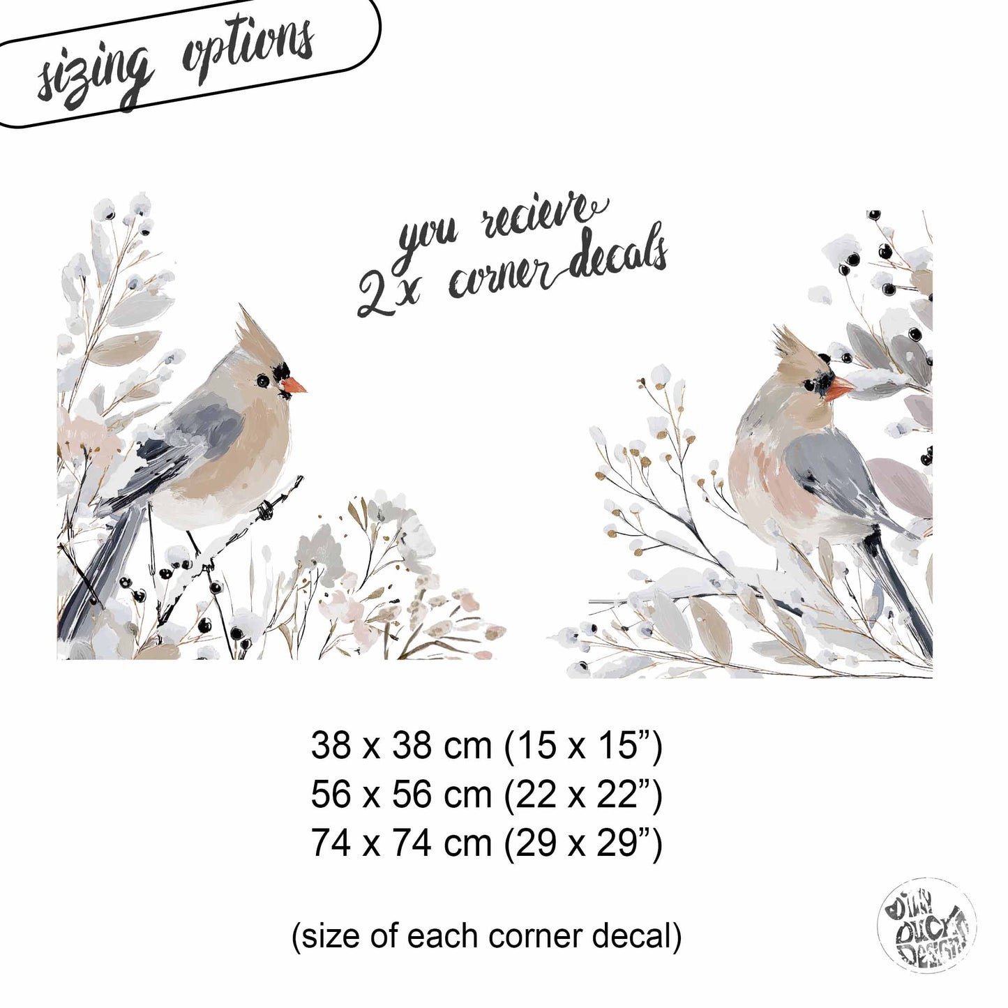 2x Winter Bird Corner Window Decoration - Reusable Christmas Clings