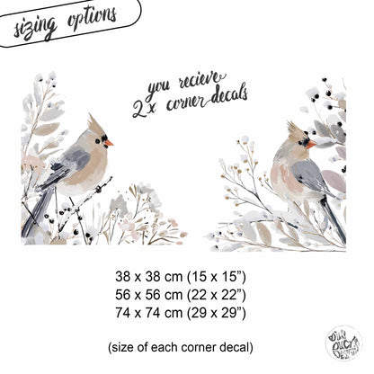 2x Winter Bird Corner Window Decoration - Reusable Christmas Clings
