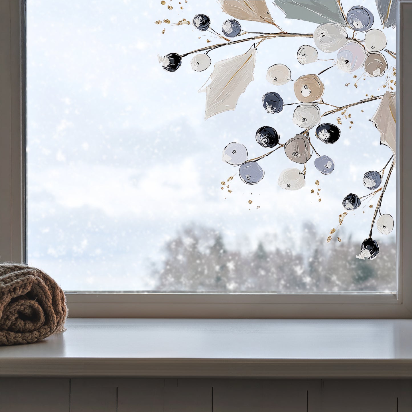 2x Winter Holly Corner Window Clings - Reusable Christmas Decoration