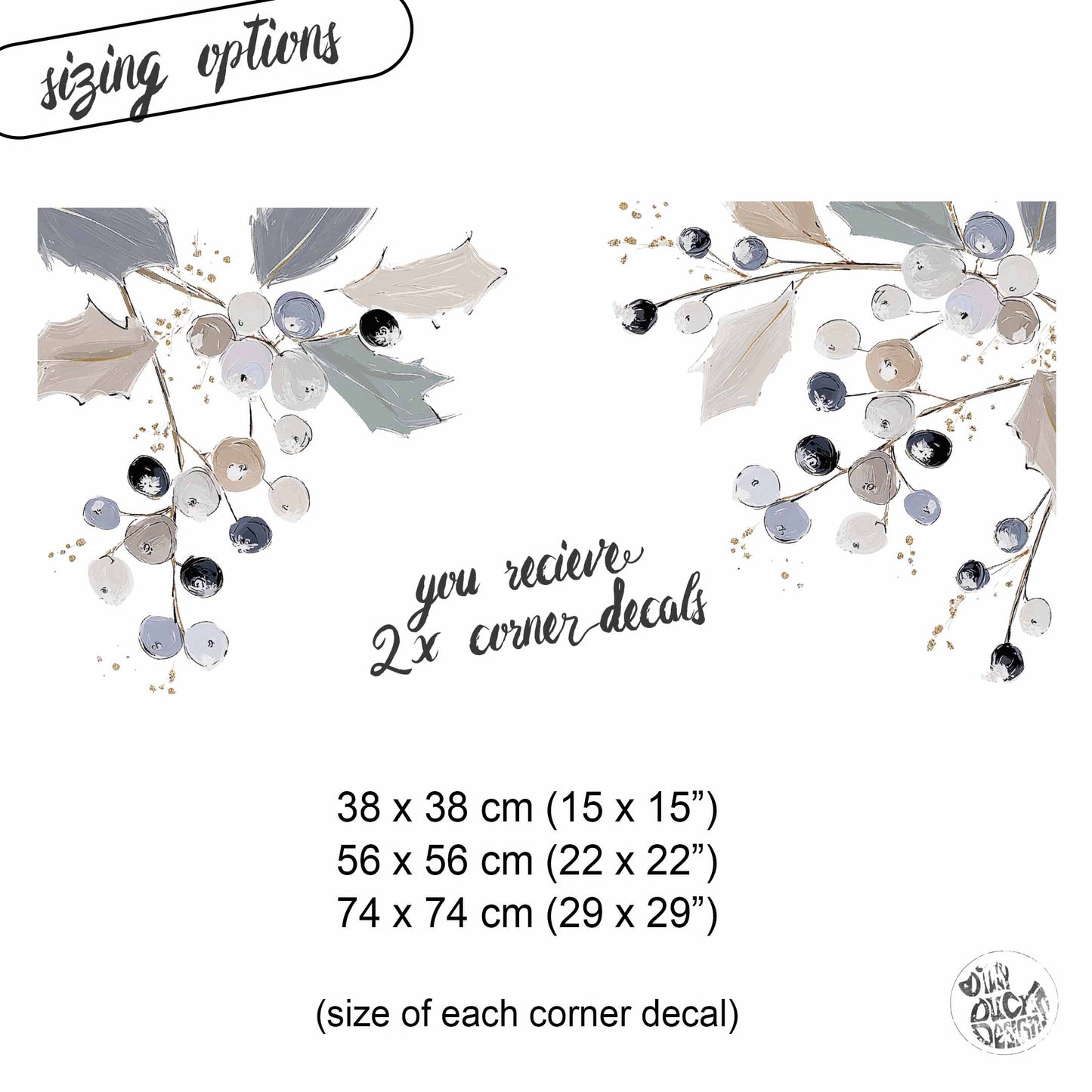 2x Winter Holly Corner Window Clings - Reusable Christmas Decoration