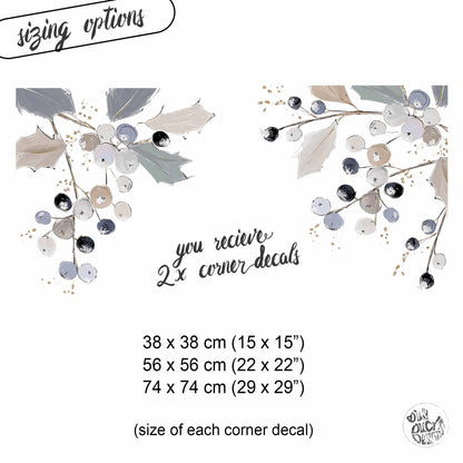2x Winter Holly Corner Window Clings - Reusable Christmas Decoration