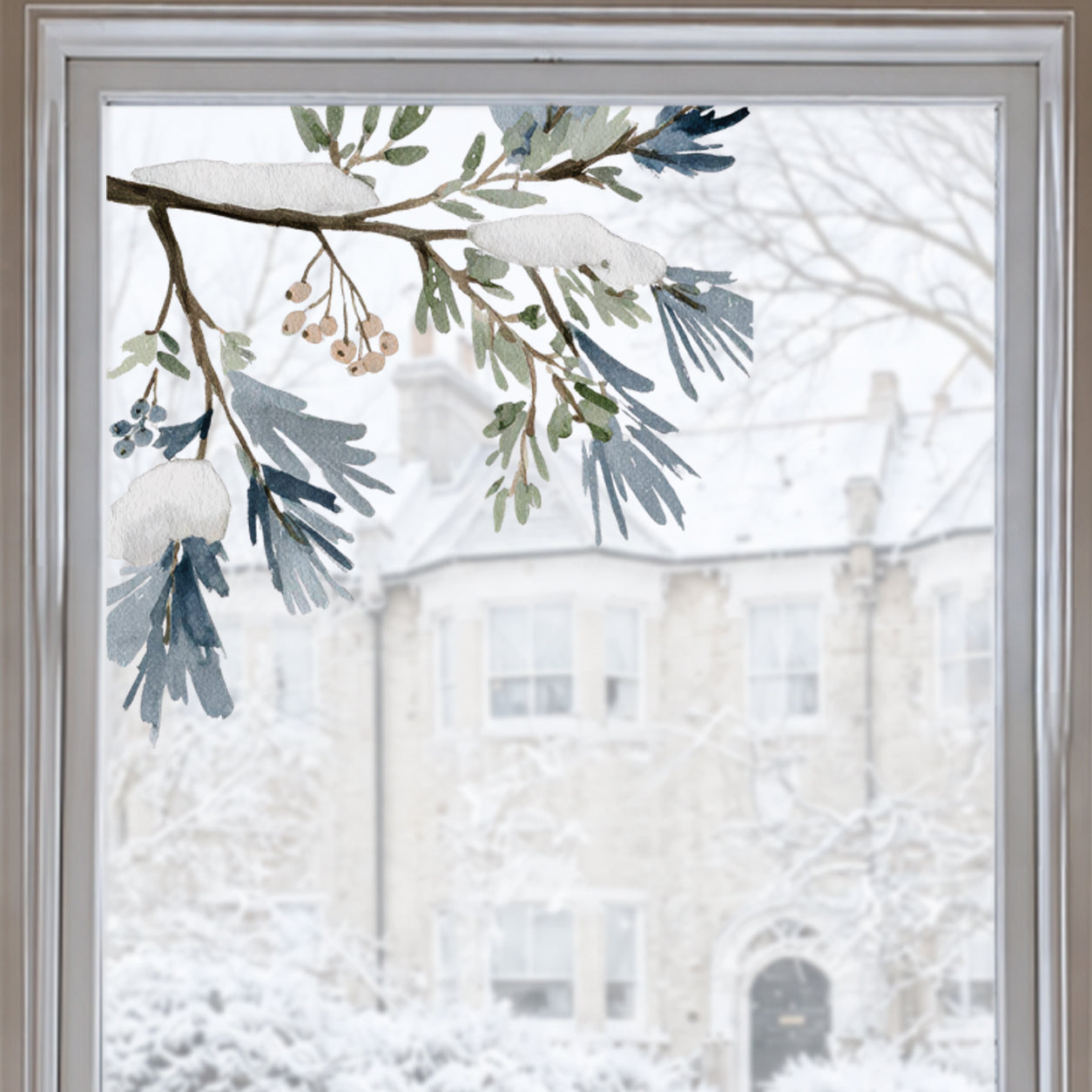 2x Snowy Winter Leaf Corner Window Clings - Reusable Christmas Decoration