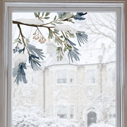 2x Snowy Winter Leaf Corner Window Clings - Reusable Christmas Decoration