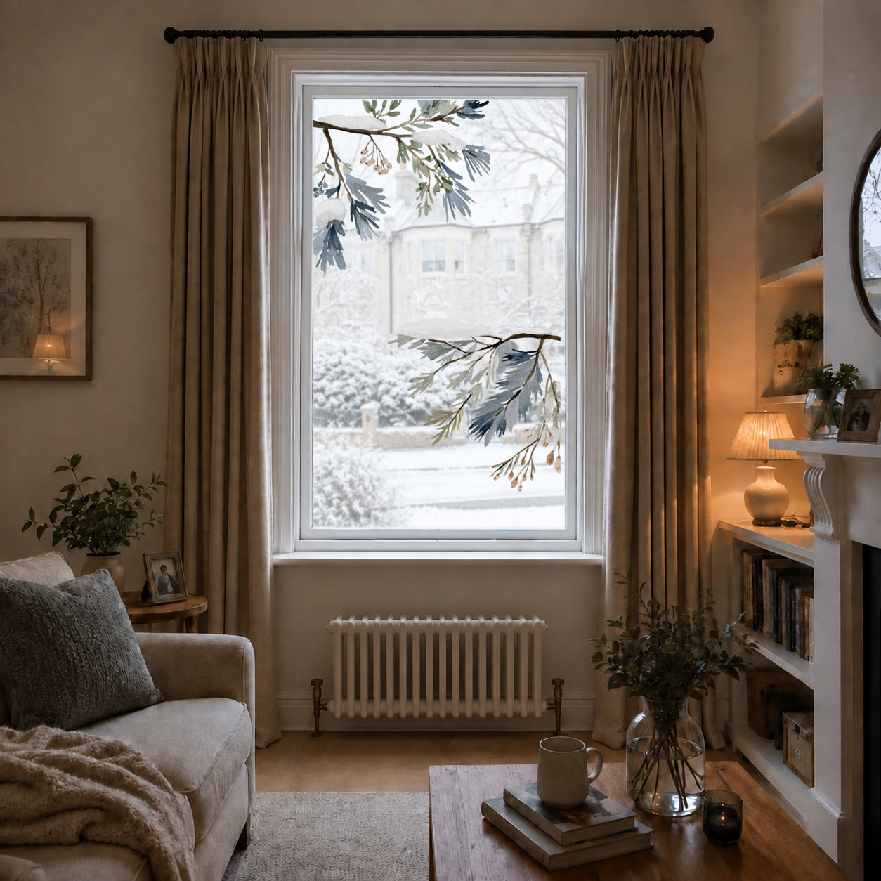 2x Snowy Winter Leaf Corner Window Clings - Reusable Christmas Decoration