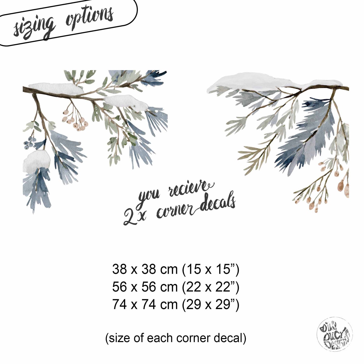 2x Snowy Winter Leaf Corner Window Clings - Reusable Christmas Decoration