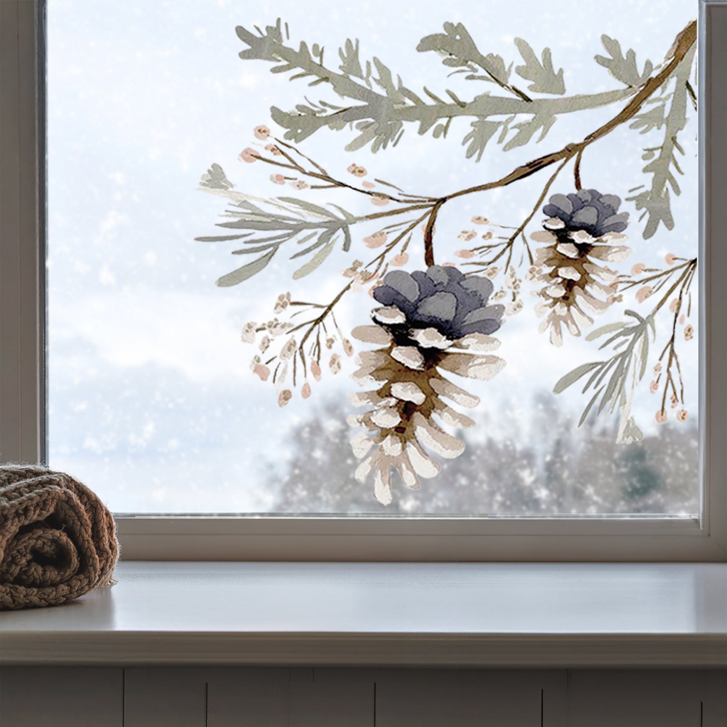 2x Pine Cone Corner Decorations - Reusable Window Clings