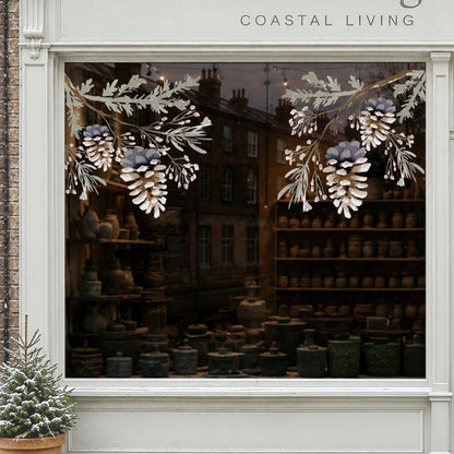 2x Pine Cone Corner Decorations - Reusable Window Clings