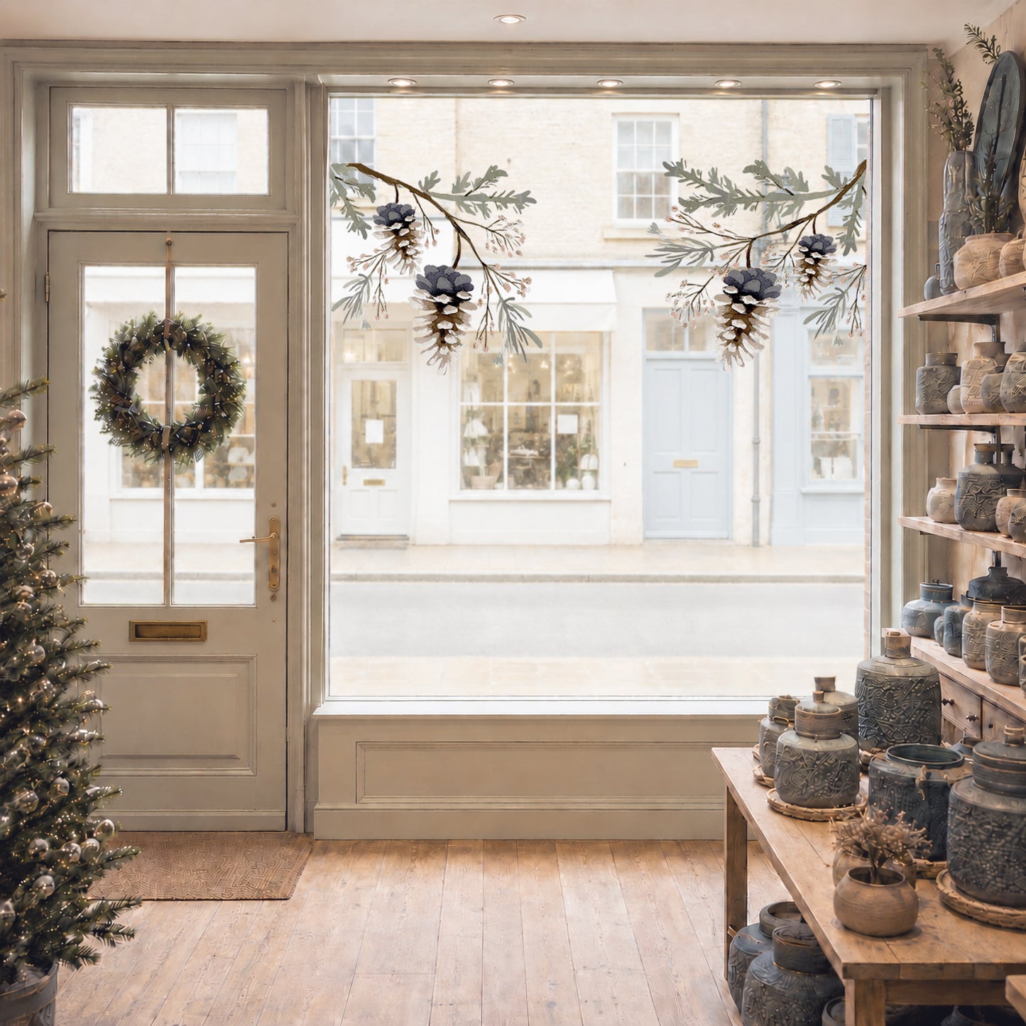 2x Pine Cone Corner Decorations - Reusable Window Clings