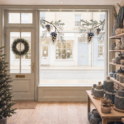 2x Pine Cone Corner Decorations - Reusable Window Clings