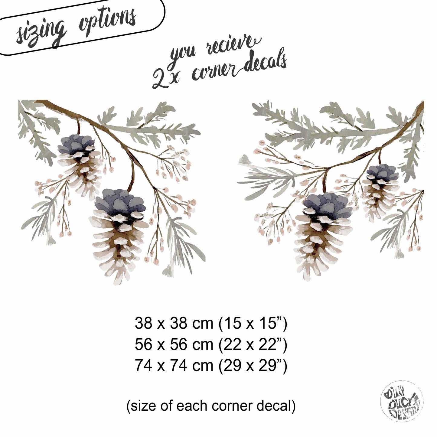 2x Pine Cone Corner Decorations - Reusable Window Clings