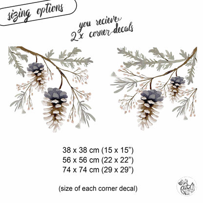 2x Pine Cone Corner Decorations - Reusable Window Clings