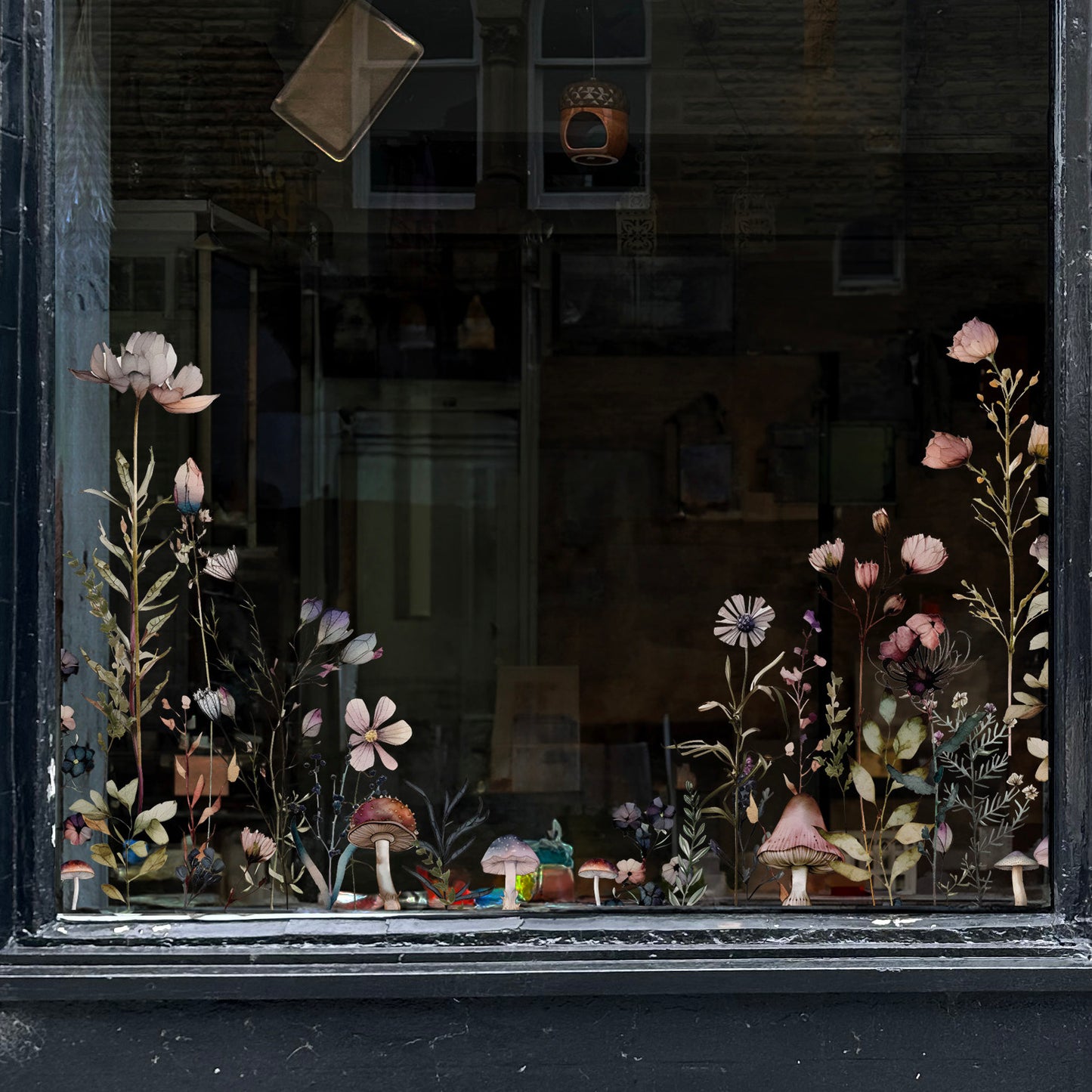 Magical Botanical Flowers Shop Window Decal Corners