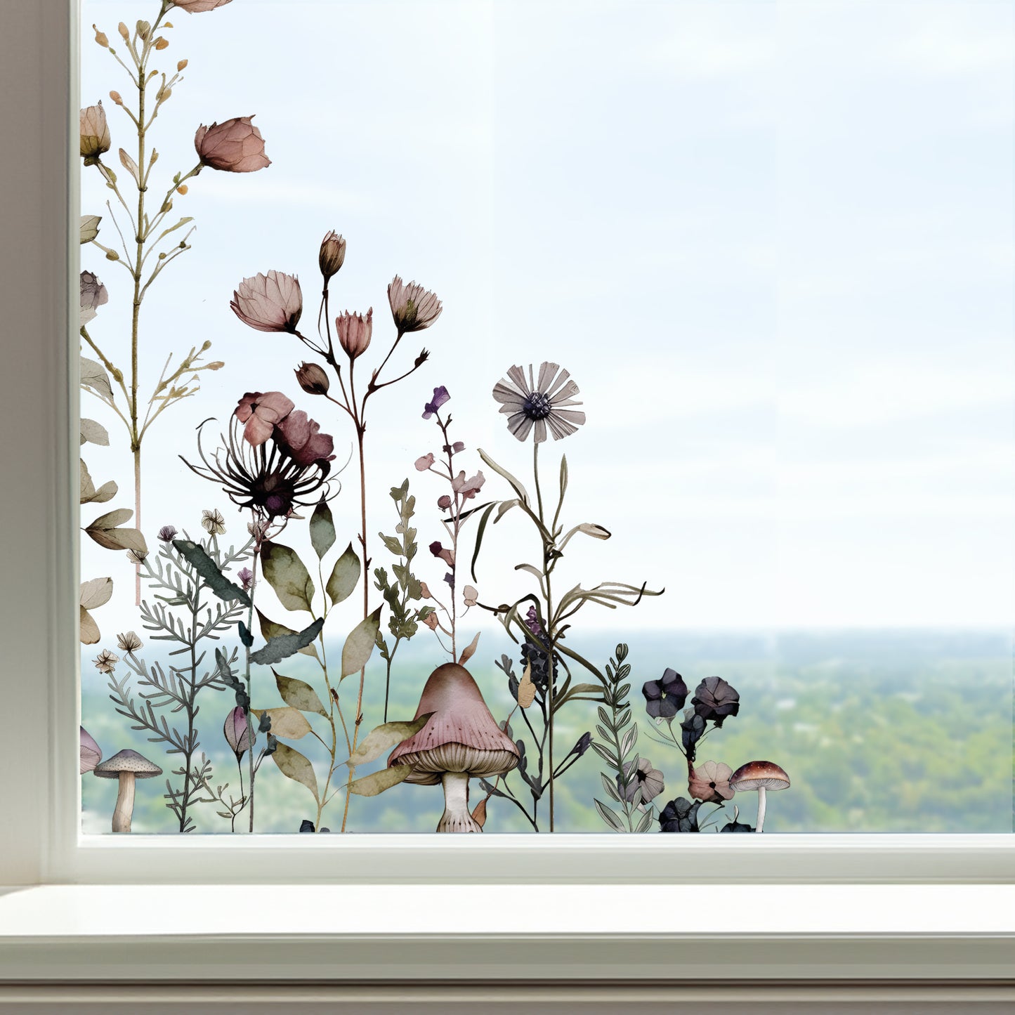 Magical Botanical Flowers Shop Window Decal Corners