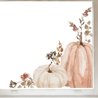 2x Neutral Pumpkins & Flowers Corner Window Clings - ideal for Shops