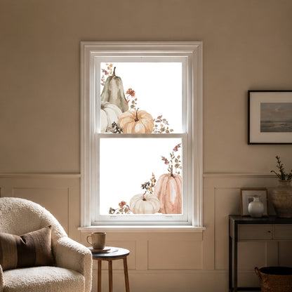 2x Neutral Pumpkins & Flowers Corner Window Clings - ideal for Shops