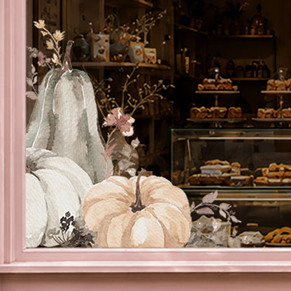 2x Neutral Pumpkins & Flowers Corner Window Clings - ideal for Shops
