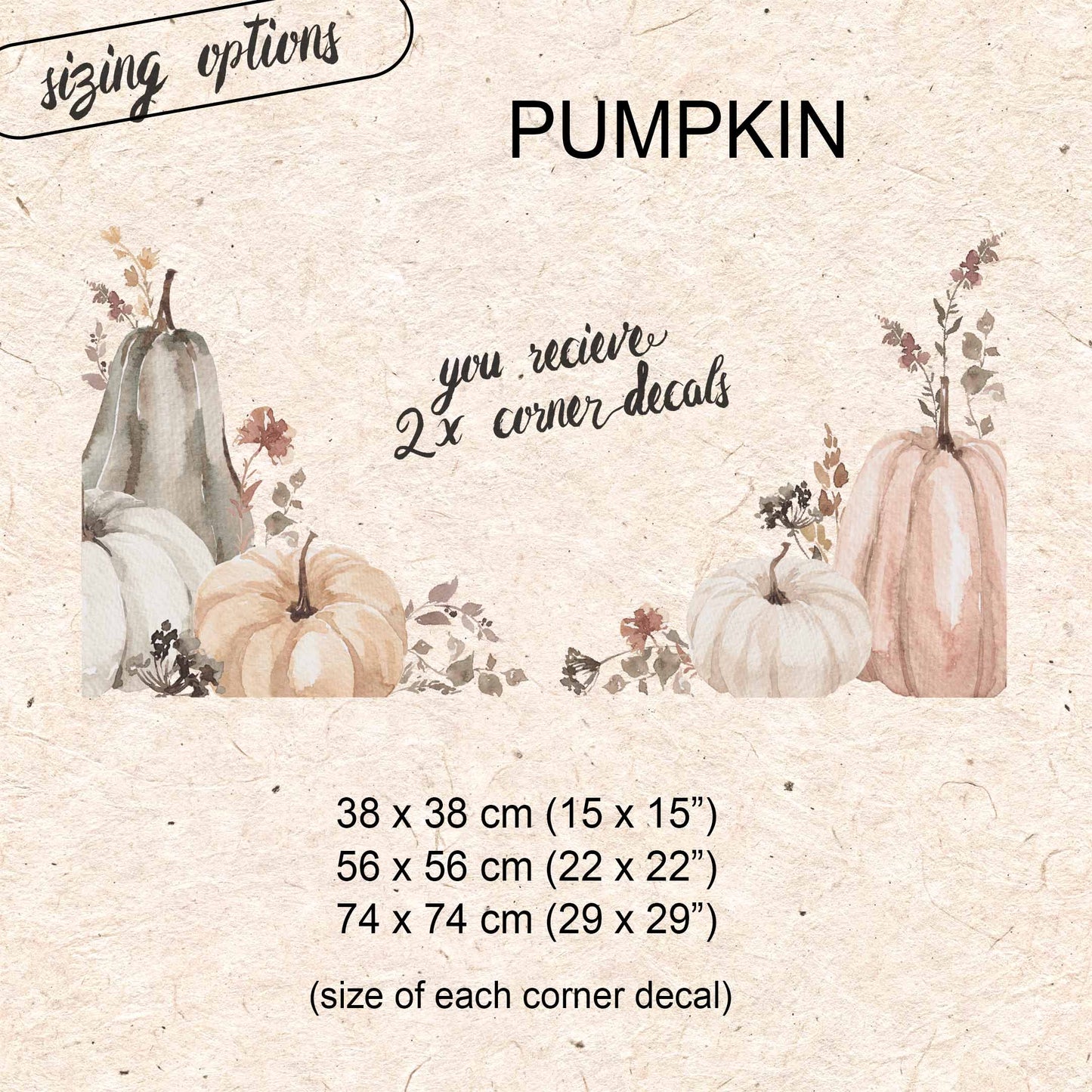 2x Neutral Pumpkins & Flowers Corner Window Clings - ideal for Shops