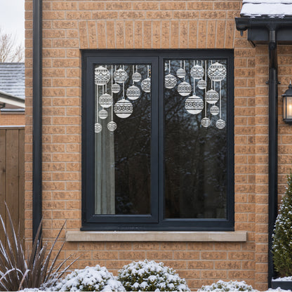 2x White Nordic Baubles Corner Window Clings - Reusable Decor for Christmas