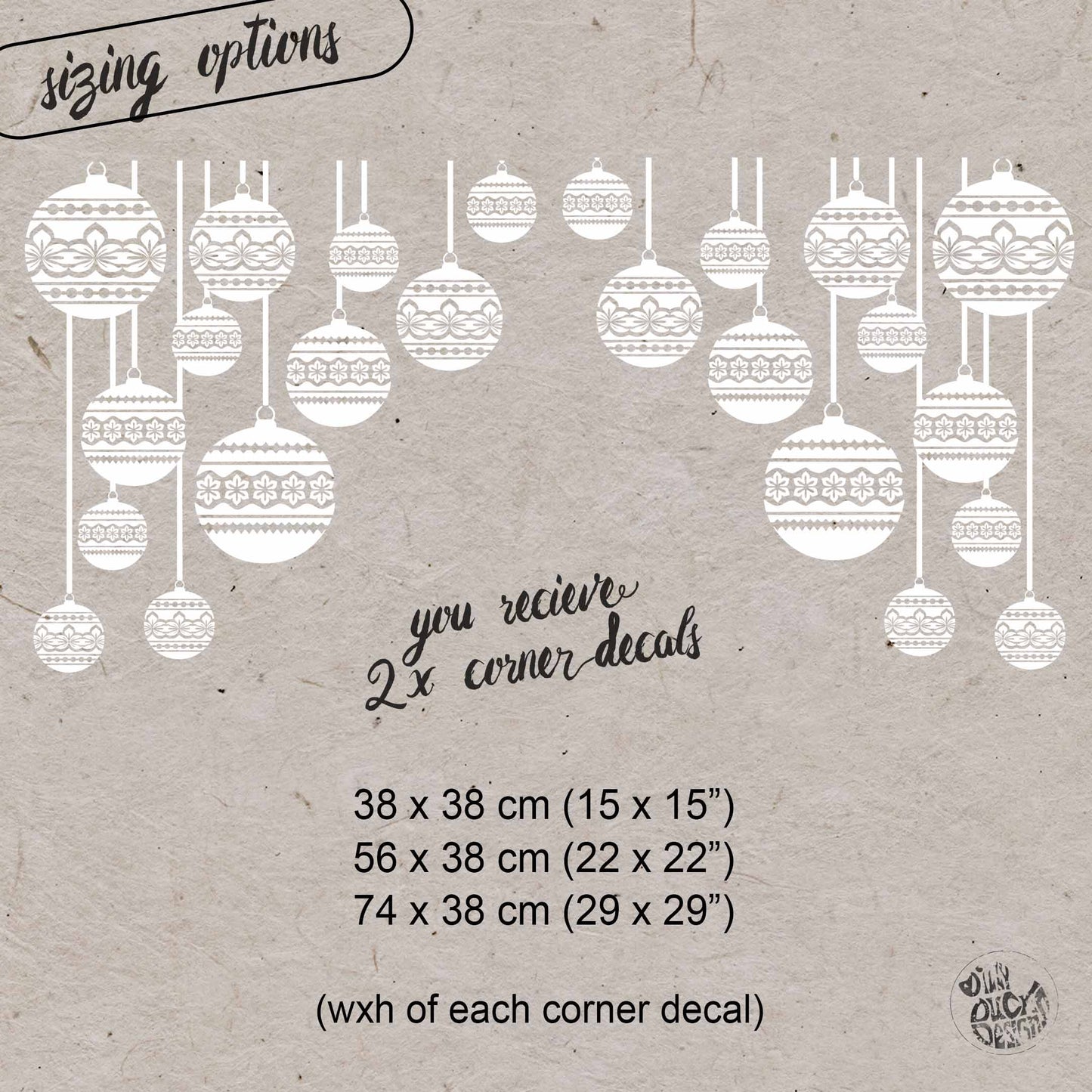 2x White Nordic Baubles Corner Window Clings - Reusable Decor for Christmas