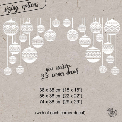 2x White Nordic Baubles Corner Window Clings - Reusable Decor for Christmas