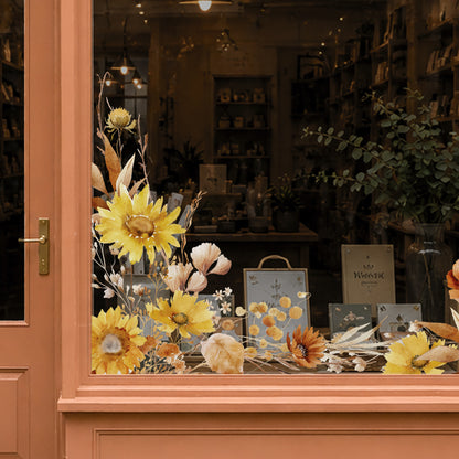 2x Ombre Sunflower Corner Shop Window Clings for Autumn Display