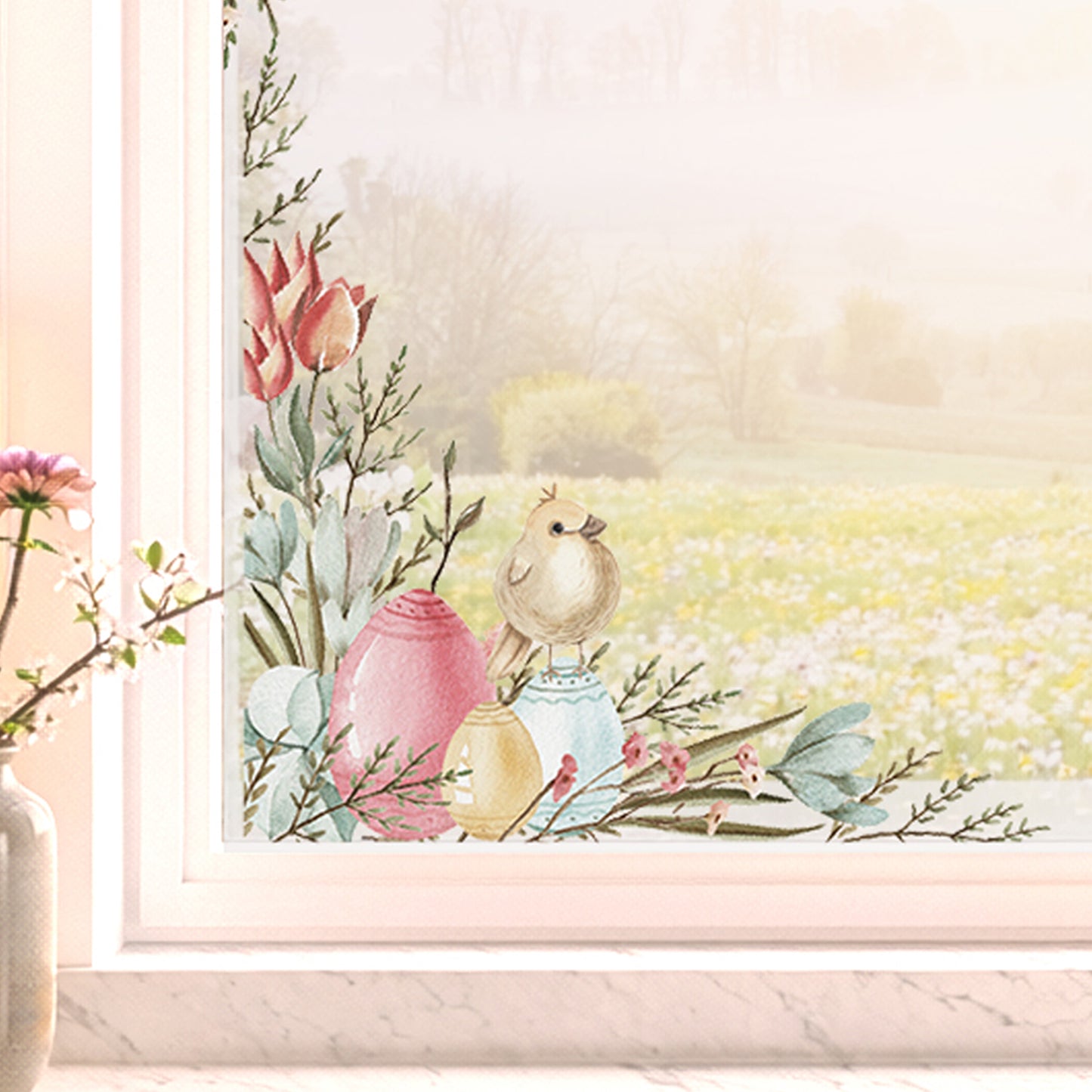 2x Pastel Spring Flower Corner Window Decals
