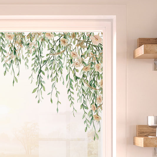 2x Peach Spring Flowers & Green Leaves Corner Window Decals