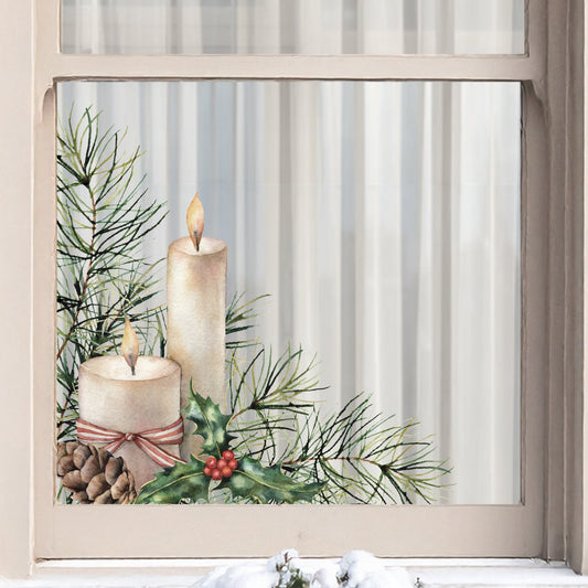 2x Christmas Candle Corner Window Clings