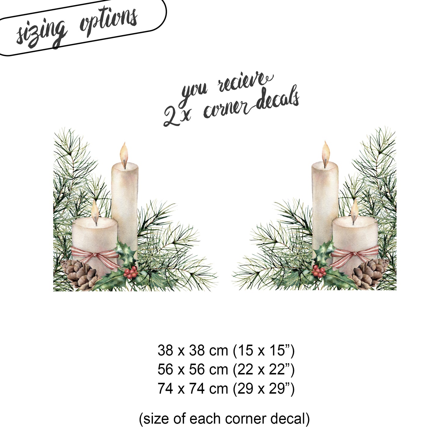 2x Christmas Candle Corner Window Clings