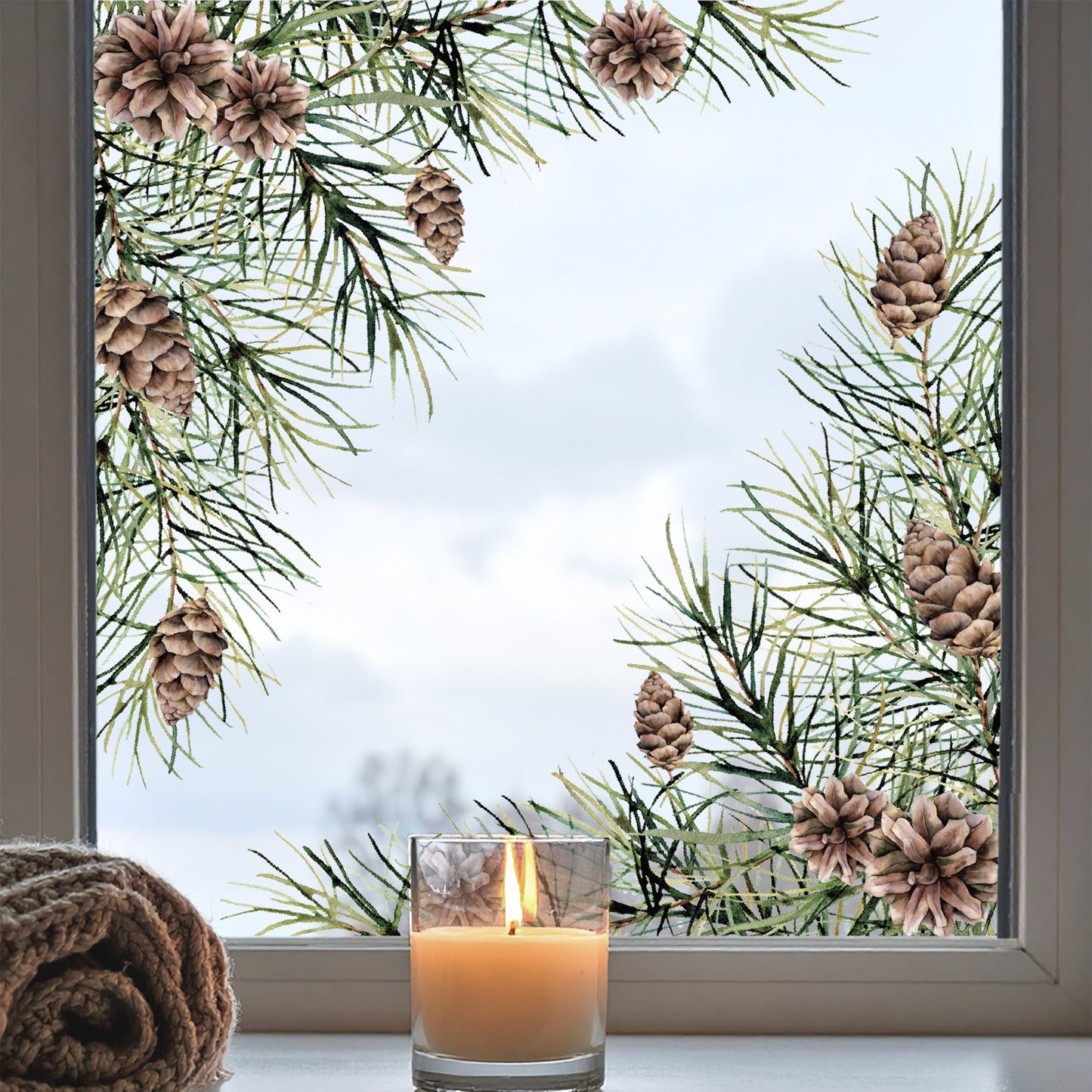 2x Christmas Pine Cone Corner Window Decals