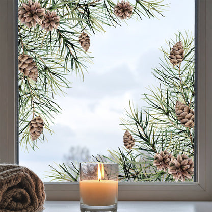 2x Christmas Pine Cone Corner Window Decals