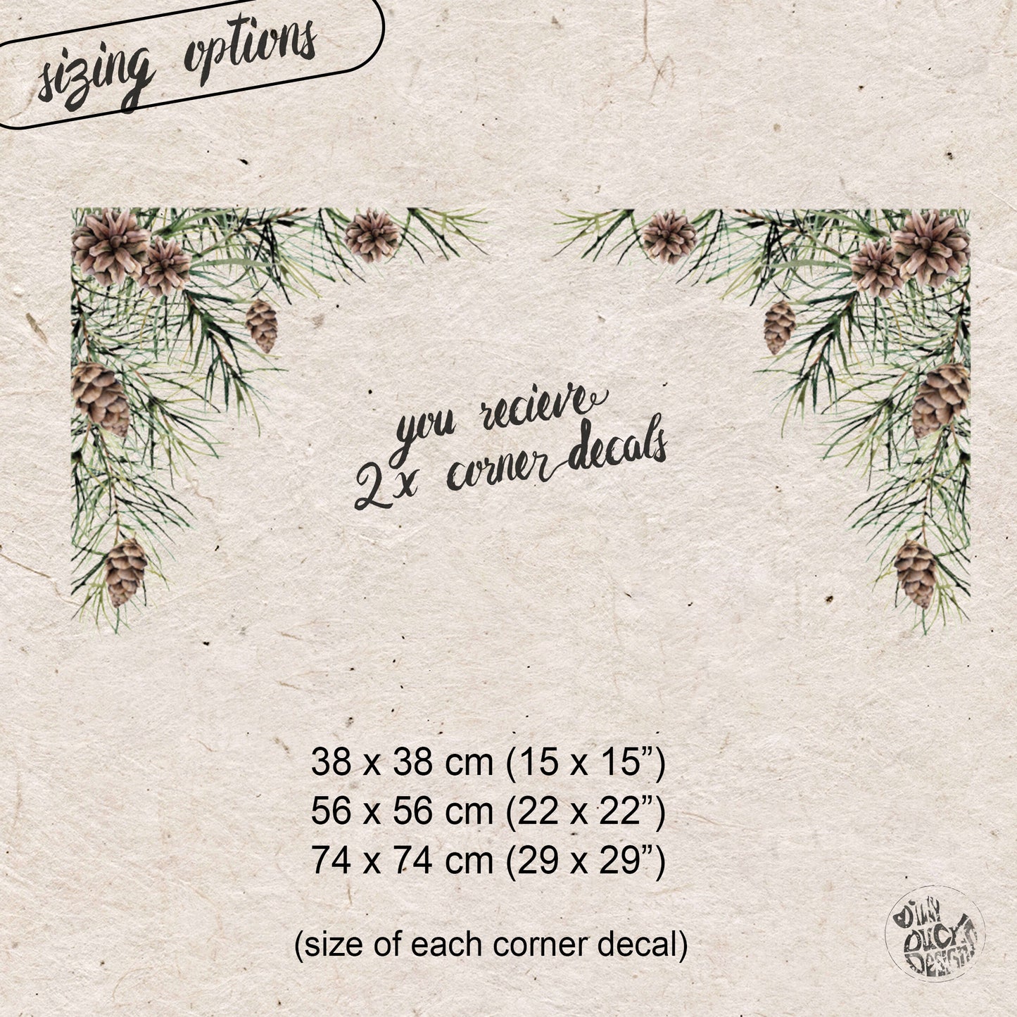 2x Christmas Pine Cone Corner Window Decals