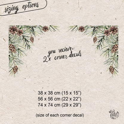2x Christmas Pine Cone Corner Window Decals