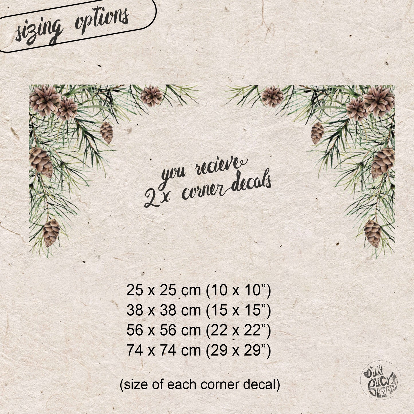 2x Christmas Pine Cone Corner Window Decals