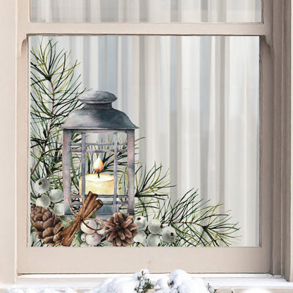 2x Christmas Pine Lantern Corner Window Decals