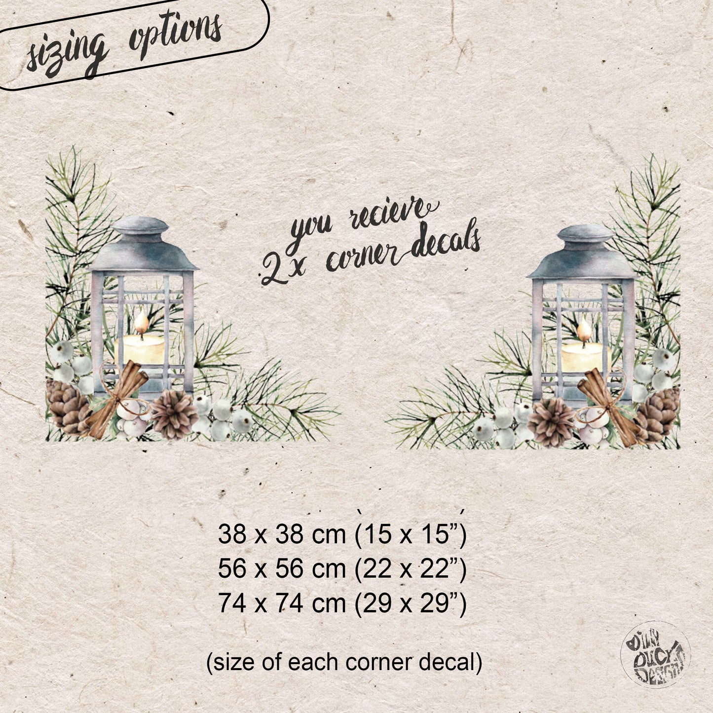 2x Christmas Pine Lantern Corner Window Decals