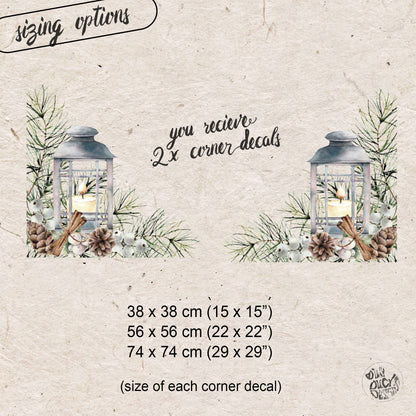 2x Christmas Pine Lantern Corner Window Decals