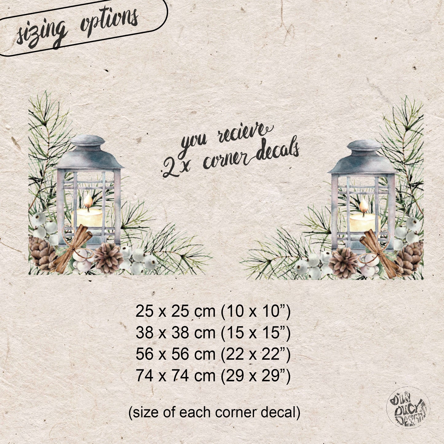 2x Christmas Pine Lantern Corner Window Decals