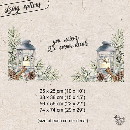 2x Christmas Pine Lantern Corner Window Decals