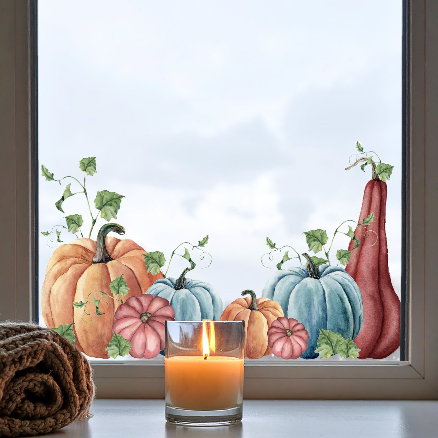 2x Pumpkin Corner Window Cling Decals