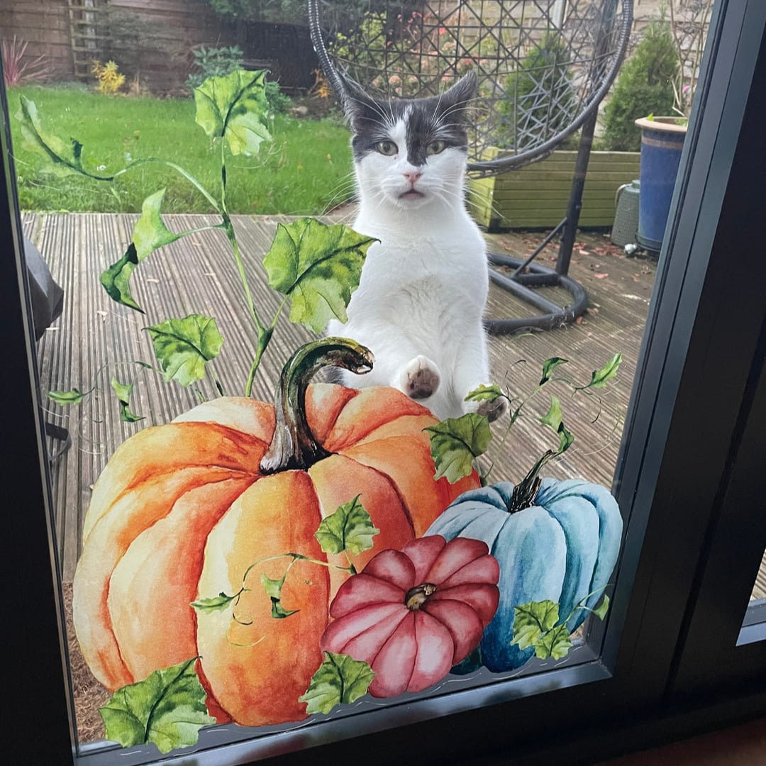 2x Pumpkin Corner Window Cling Decals