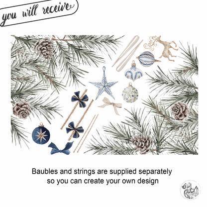 2x Blue Baubles + Pine Corner Window Clings - Reusable Decor for Christmas