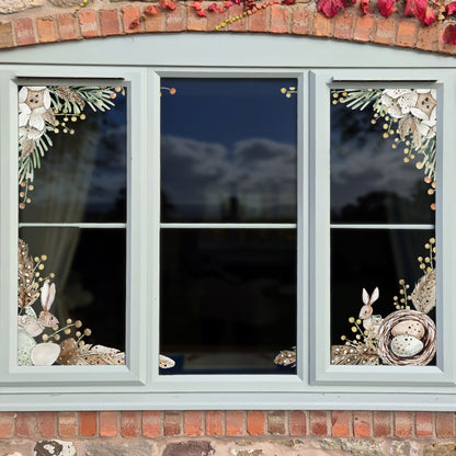 2x Spring Watercolour Easter Rabbit Window Decal Corners