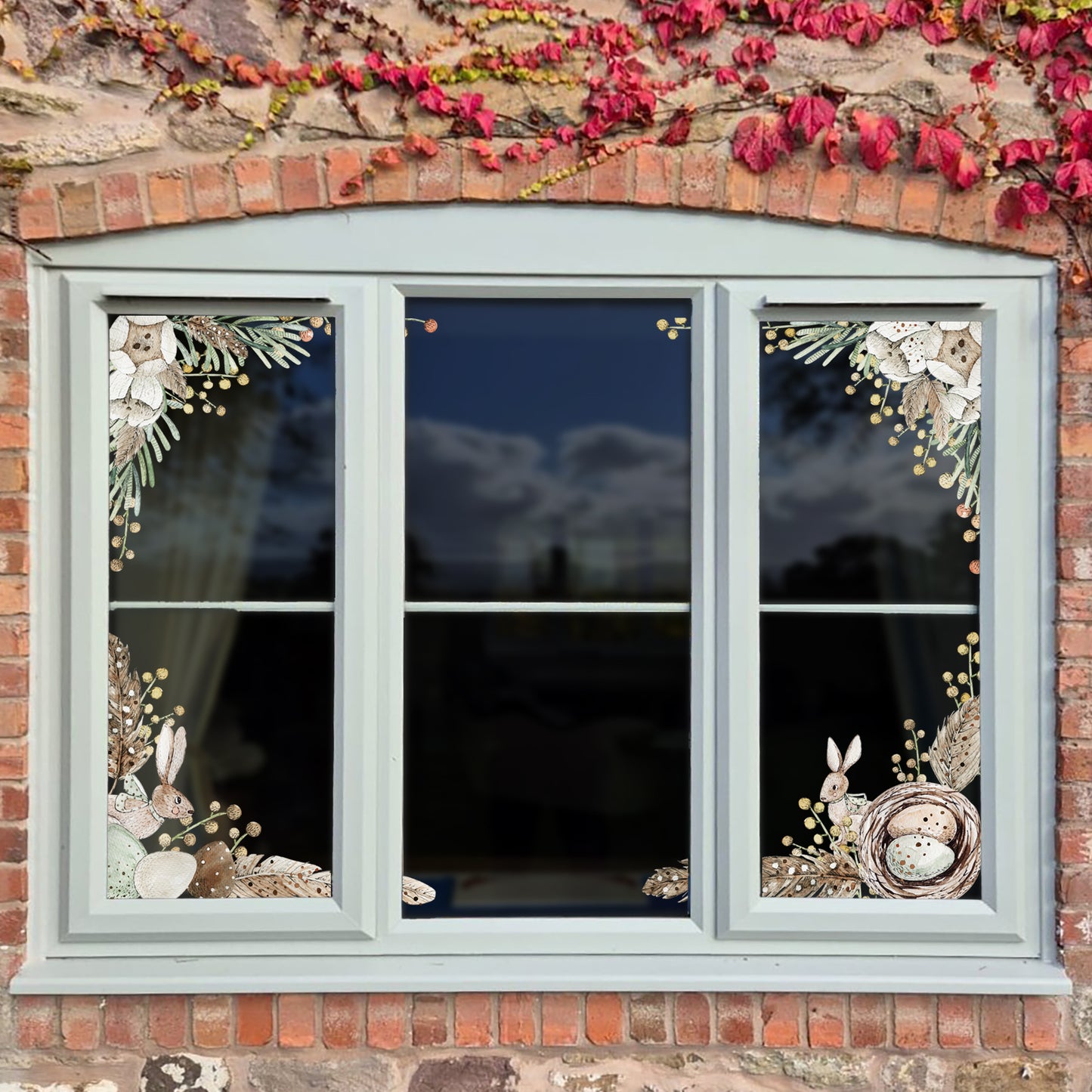 2x Spring Watercolour Easter Rabbit Window Decal Corners