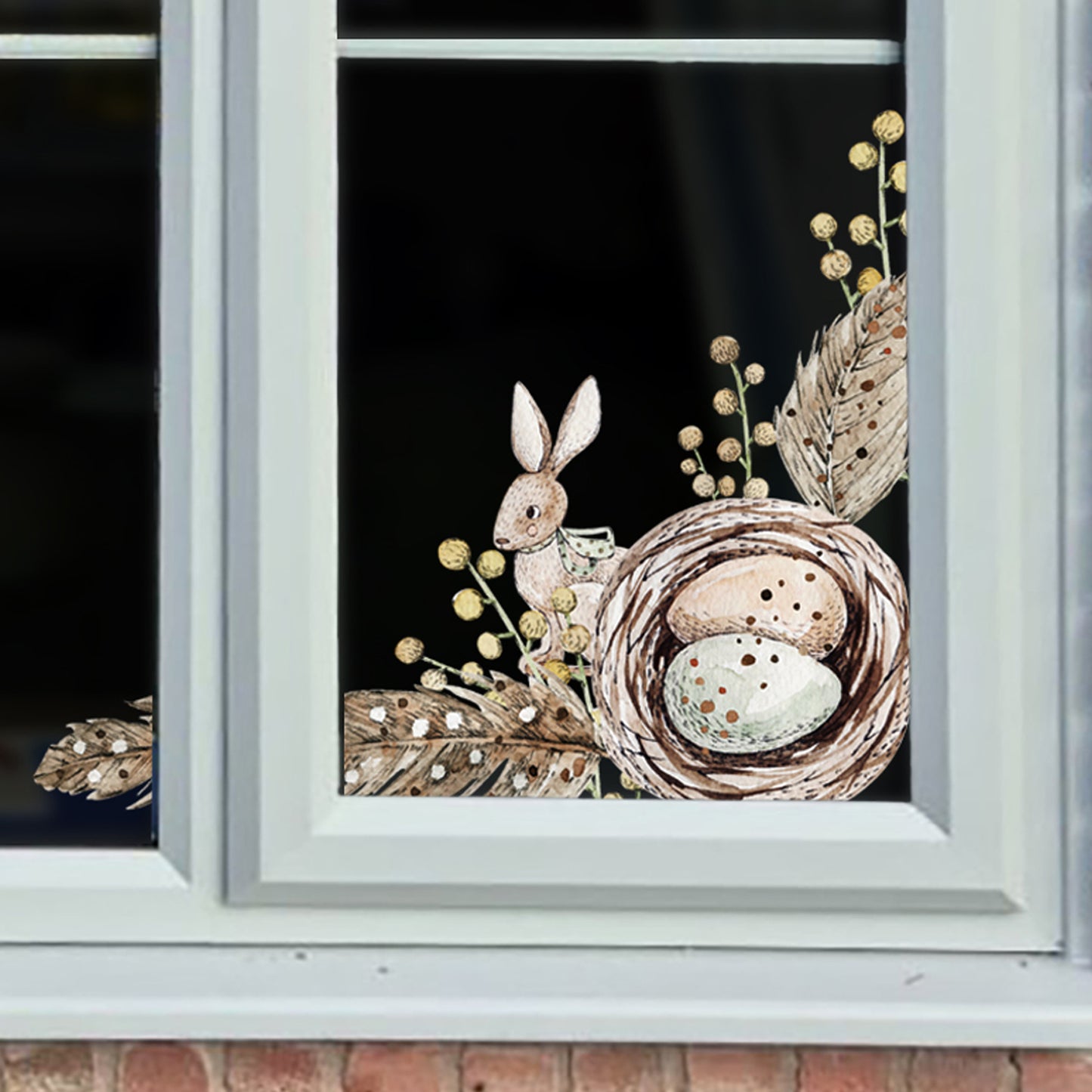2x Spring Watercolour Easter Rabbit Window Decal Corners