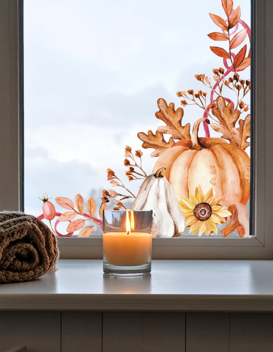 2pk Autumn Sunflower Pumpkin Window Decal Corners