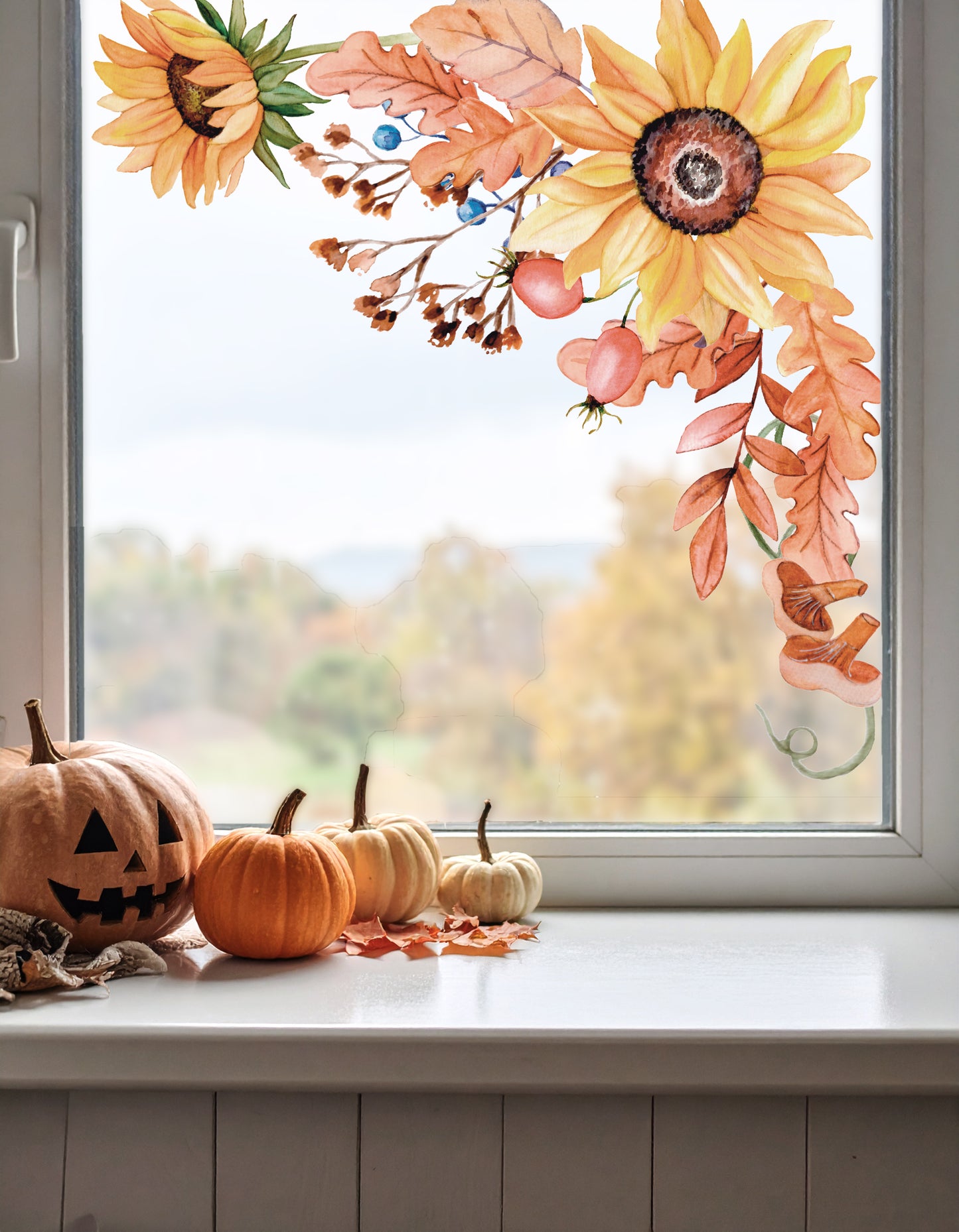 2pk Autumn Sunflower Window Decal corners