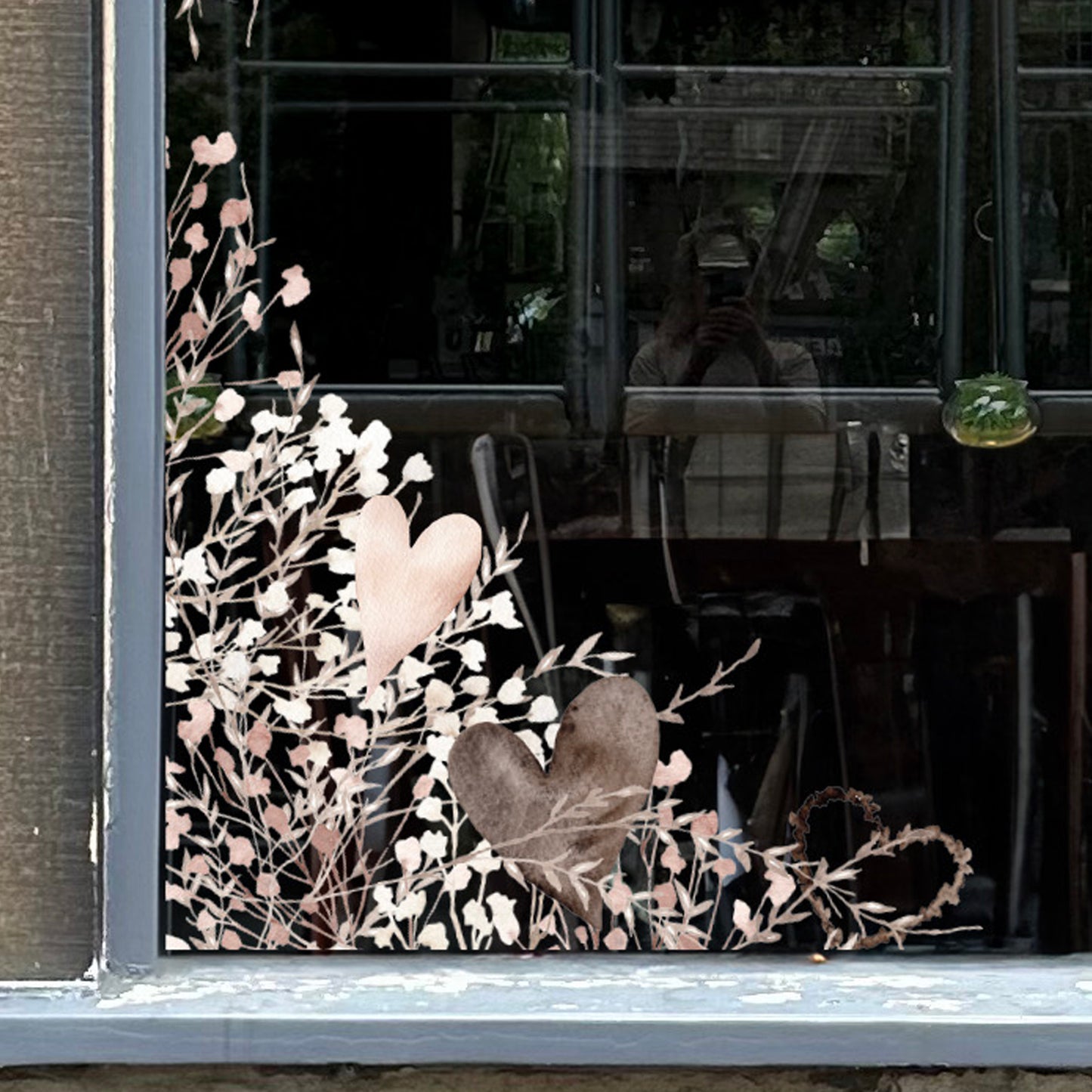 Valentines Hearts and Flowers Window Decal Corner