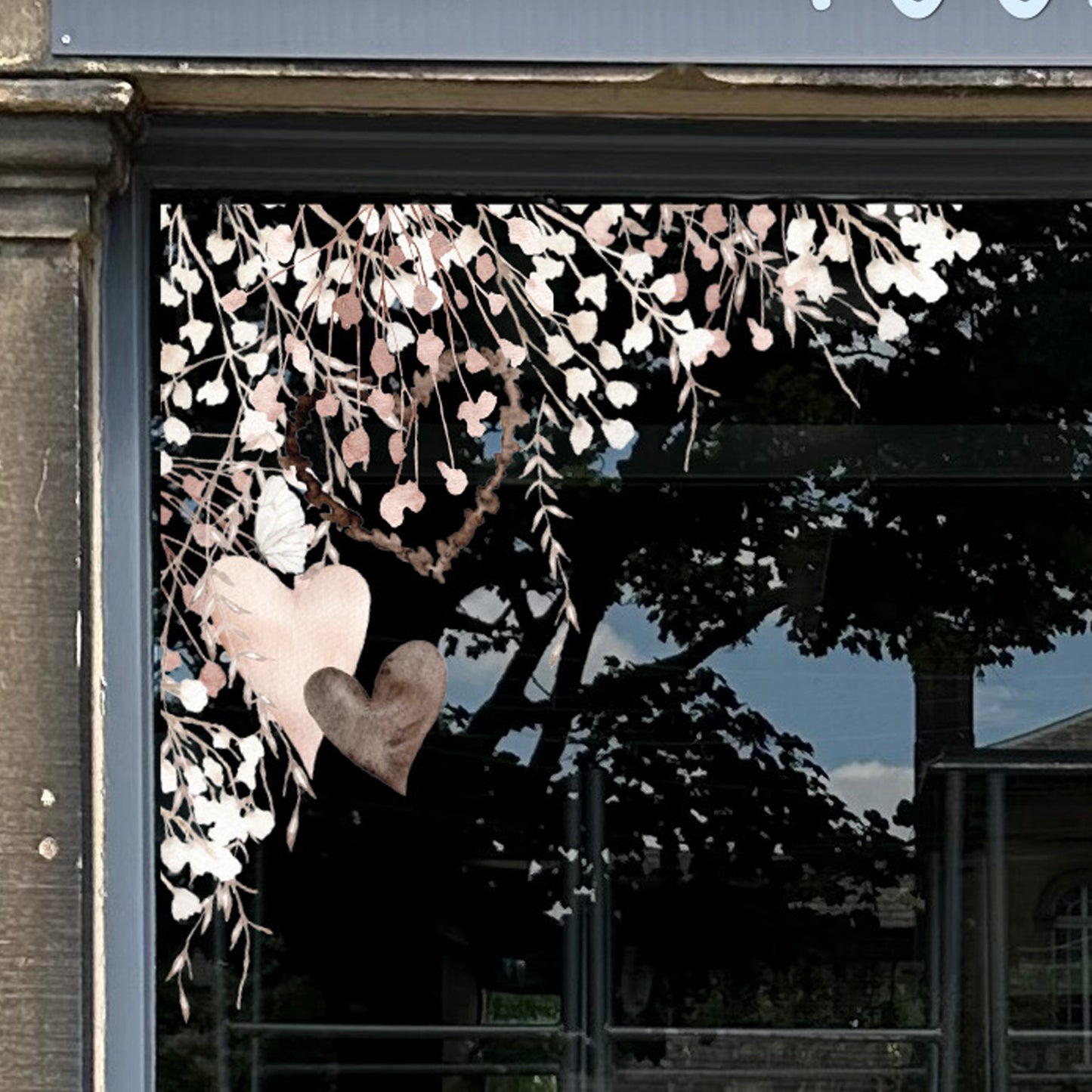 Valentines Hearts and Flowers Window Decal Corner